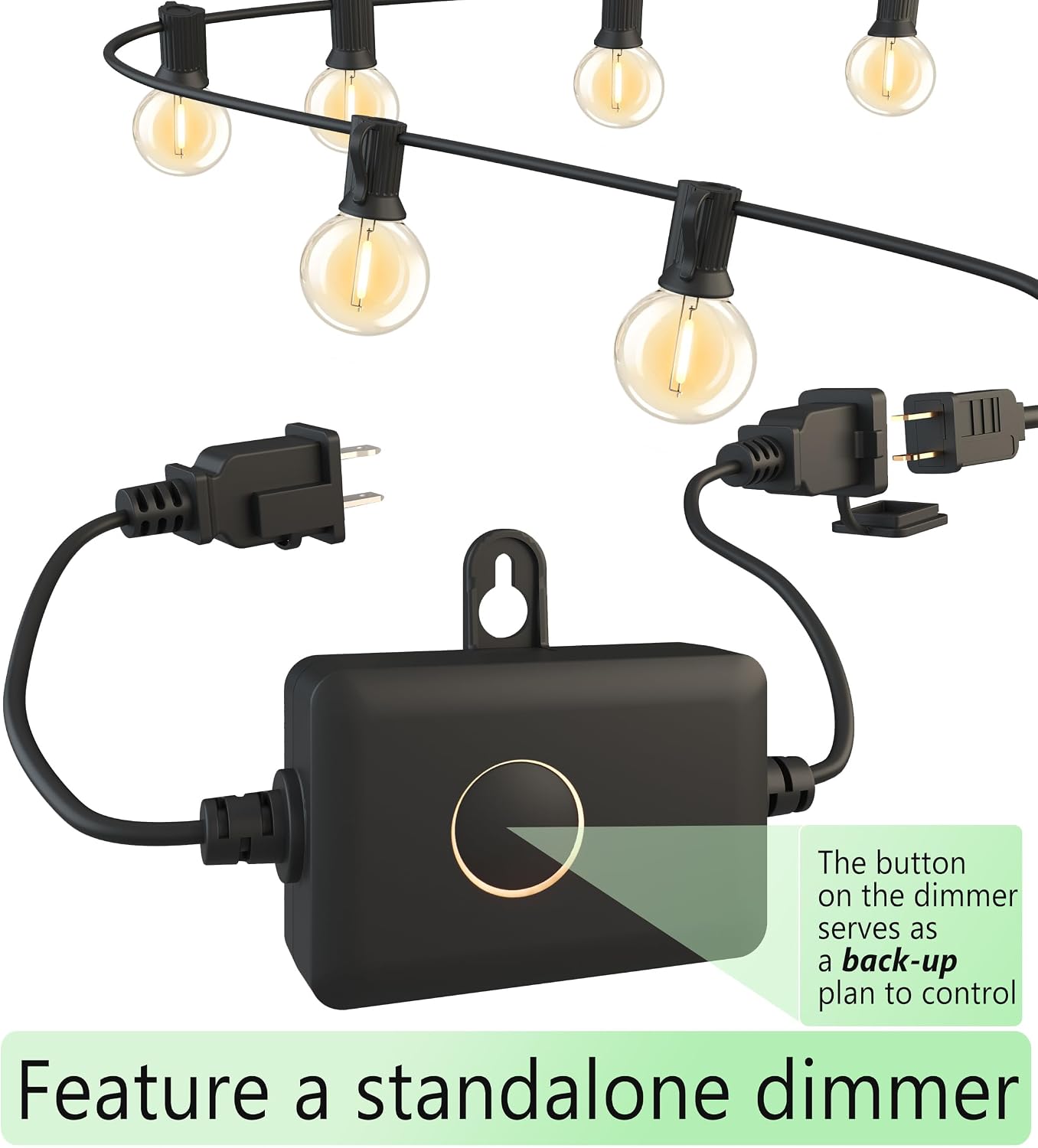 Outdoor-String-Lights-Patio-LED-Light-Outside 300FT Waterproof Dimmer Remote Outdoor Lighting with 3 Modes G40 Globe Plastic LED Bulbs Hanging Lights Connectable for Backyard Yard Porch Party