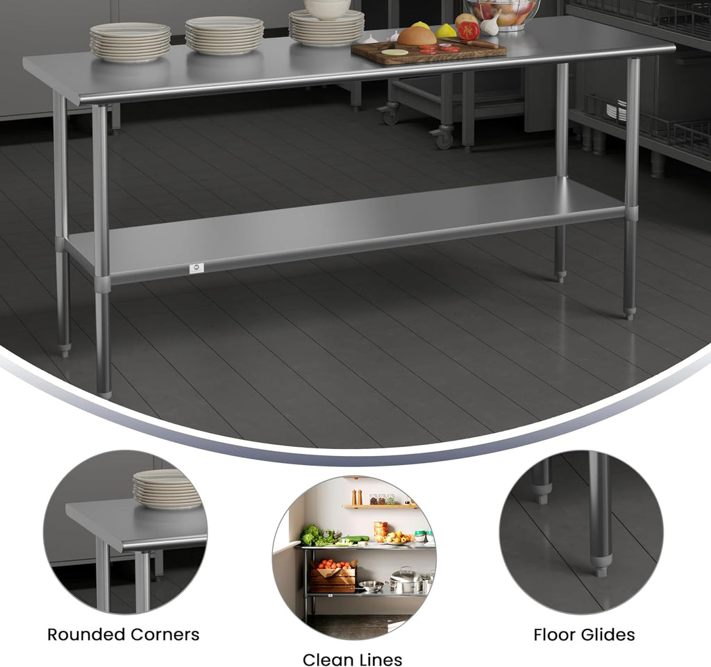 Flash Furniture Reader NSF Certified Stainless Steel Kitchen Prep and Work Table, Commercial Work Table with Undershelf Storage, Silver