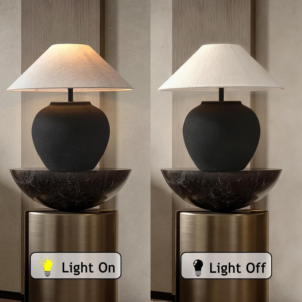 18.8' Black Vintage Distressed Ceramic Pot Table Lamp with Fabric Shade Rustic Farmhouse Table Lamps for Living Room Decorative Bedside Nightstand Lamp for Living Room Hotels Office