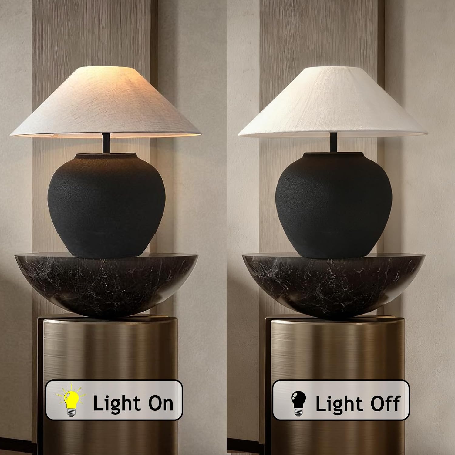18.8' Black Vintage Distressed Ceramic Pot Table Lamp with Fabric Shade Rustic Farmhouse Table Lamps for Living Room Decorative Bedside Nightstand Lamp for Living Room Hotels Office