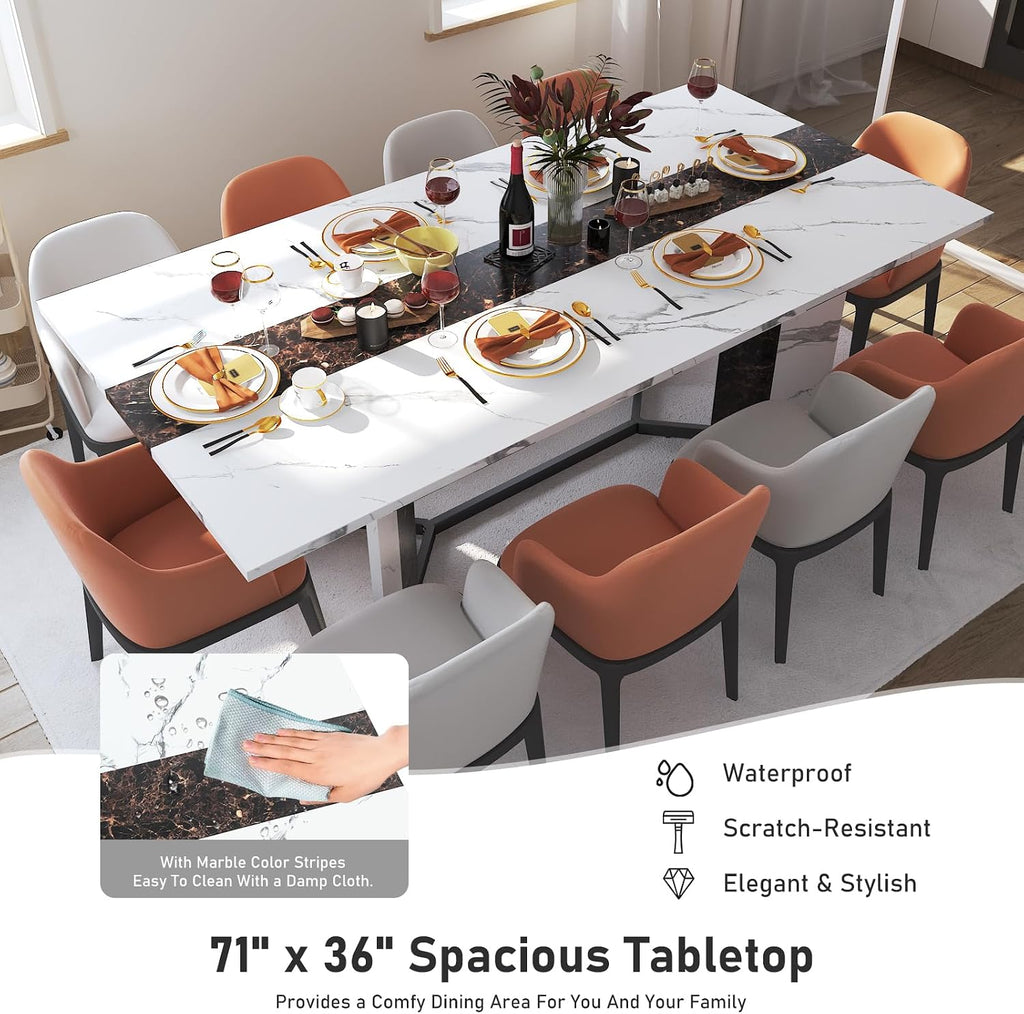 Hlivelood 70Inch Large Dining Table for 4 6 People,Wooden Rectangular Kitchen Table W/Waterproof Tabletop,Large Rectangle Furniture W/Adjustable Legs,White Dinner Table for Kitchen Dining Room(71IN)