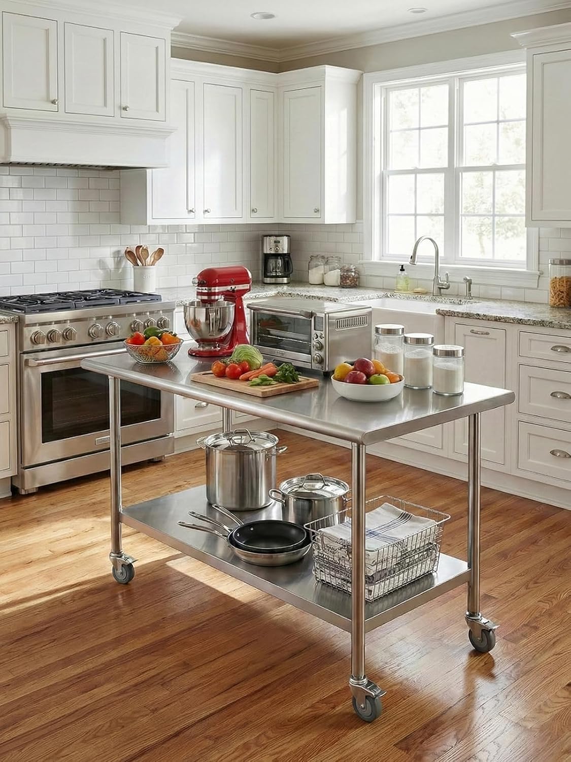 Atelicf All-Stainless Steel Prep Table, 24 X 48 Inches, with Casters and Adjustable Undershelf, Heavy-Duty Build for Outdoor Use,Restaurants,Hotels,Workshops,Kitchens,Gardens, and Garages