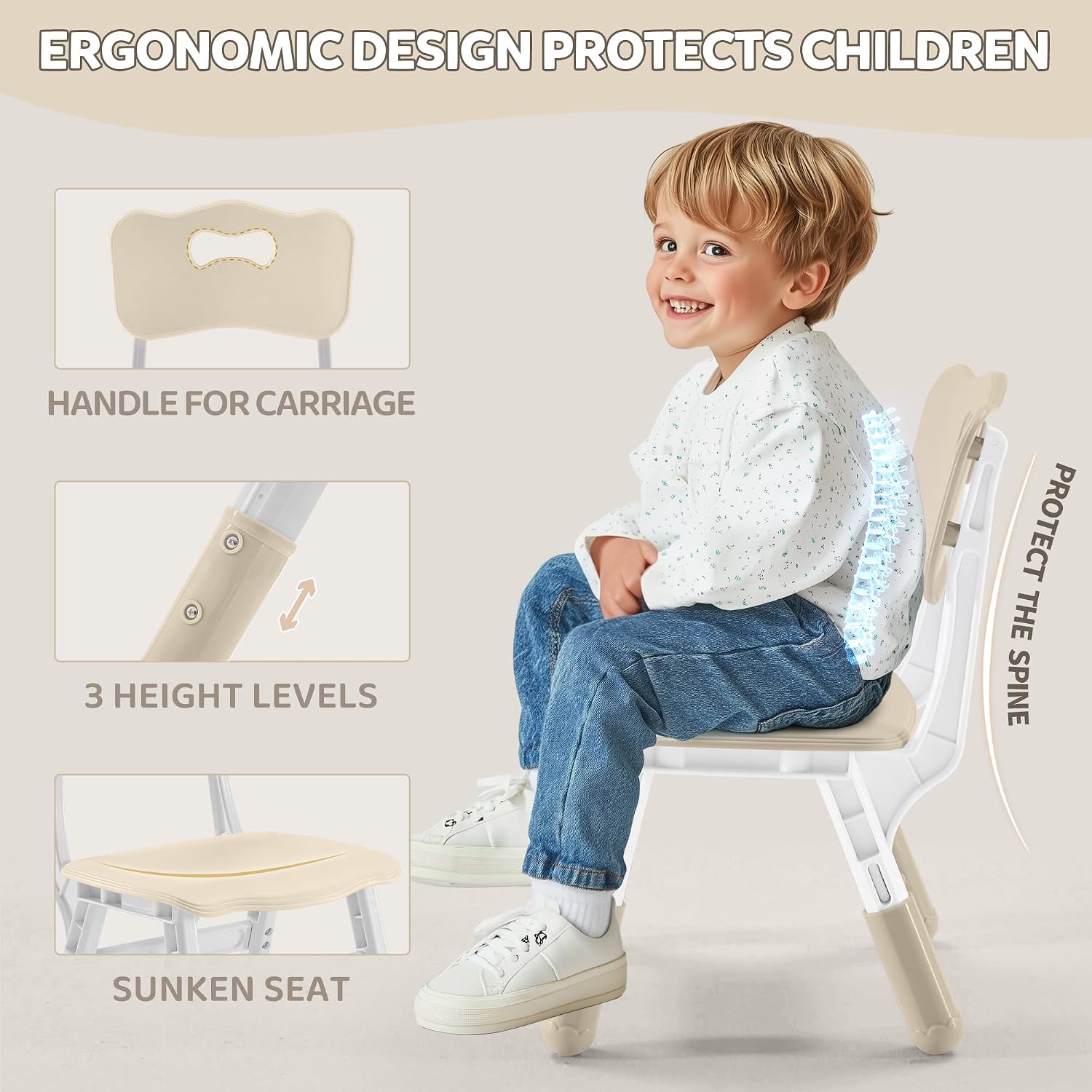 Adjustable Kids Table & Chairs Set for Ages 3-8 | 31.5'x23.6' Easy-Clean Activity Table | Meets ASTM/CPSC Standards for Daycare, Homeschool & Playroom (Natural, 4 Chairs)