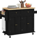 HOMCOM Kitchen Island Cart with Solid Wood Top, 44' Mobile Kitchen Island Table on Wheels with Storage Cabinets, 2 Drawers, Adjustable Shelves, Spice Rack & Towel Bar for Dining Room, Distressed Black
