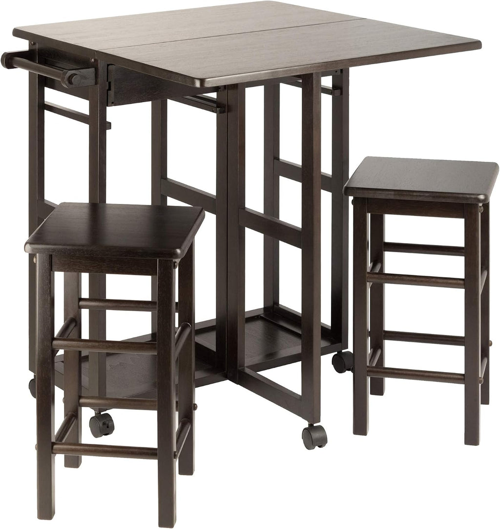 Winsome Suzanne Kitchen Table Set with Stools, 33' in Coffee, Convenient Sturdy Mobile Kitchen & Dining Room Table & Chairs with Storage for Small Spaces, Dorms, Apartments