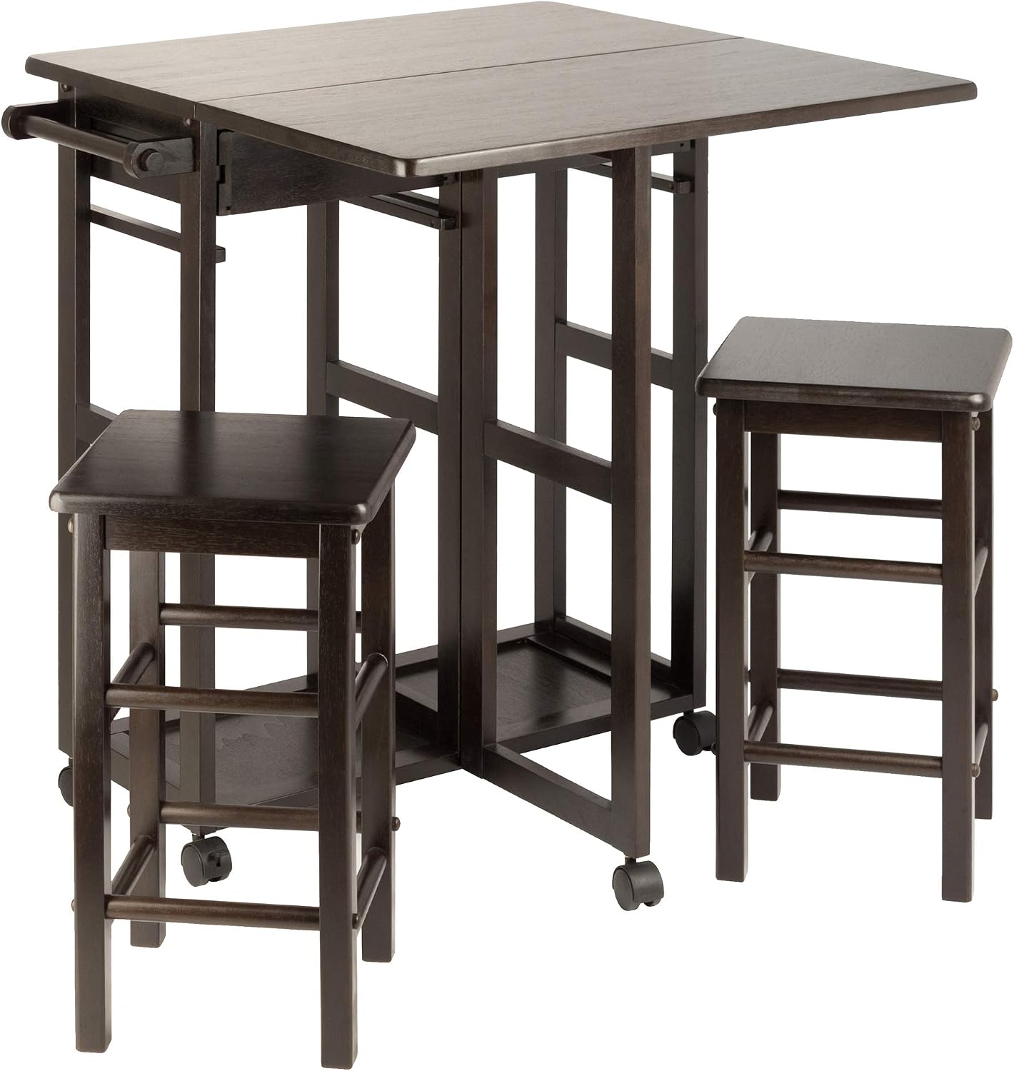 Winsome Suzanne Kitchen Table Set with Stools, 33' in Coffee, Convenient Sturdy Mobile Kitchen & Dining Room Table & Chairs with Storage for Small Spaces, Dorms, Apartments