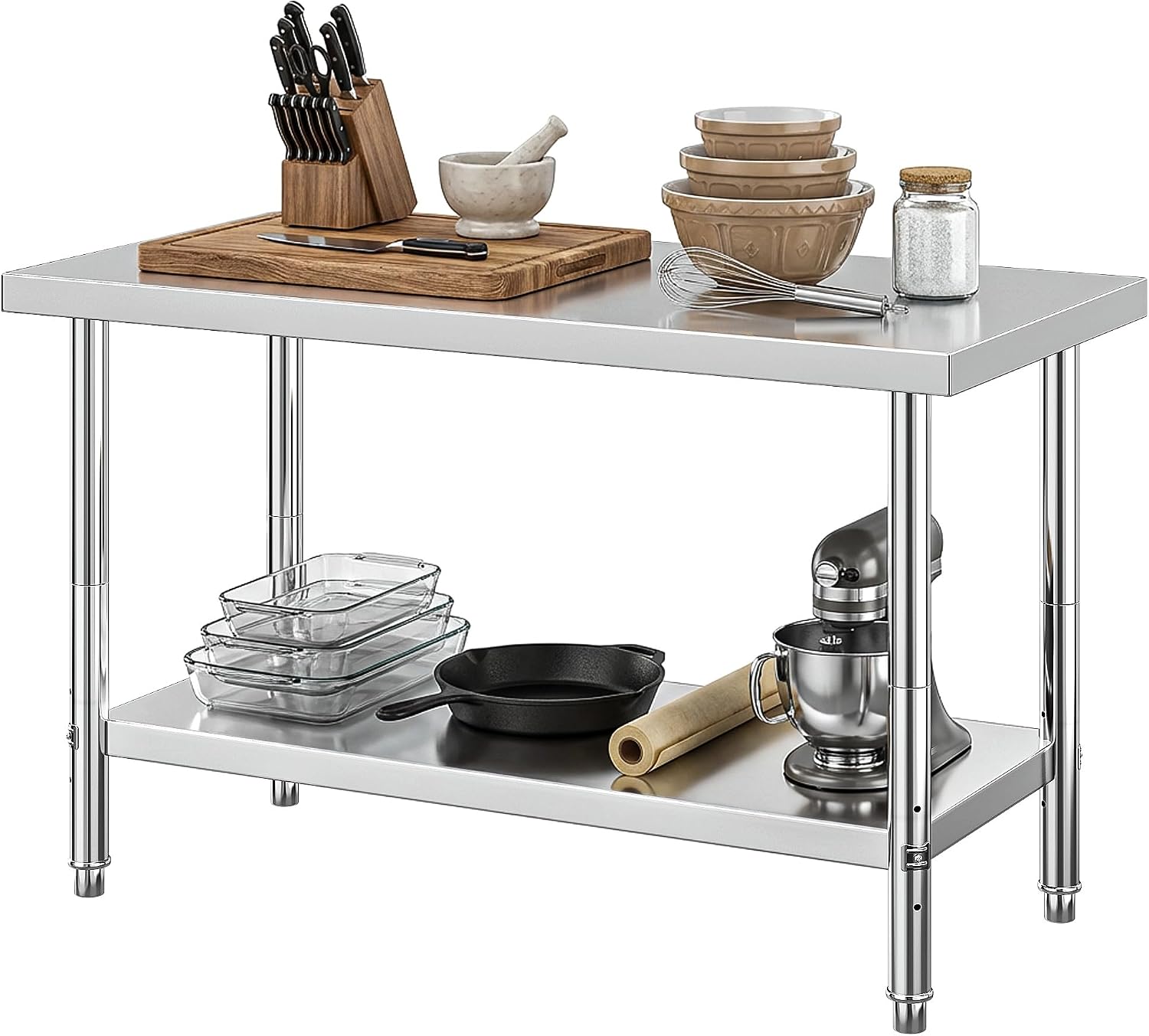 DWVO 60x24in Stainless Steel Table, NSF Metal Prep Worktable with Adjustable Shelf for Kitchen Restaurant Hotel Garage Warehouse Home