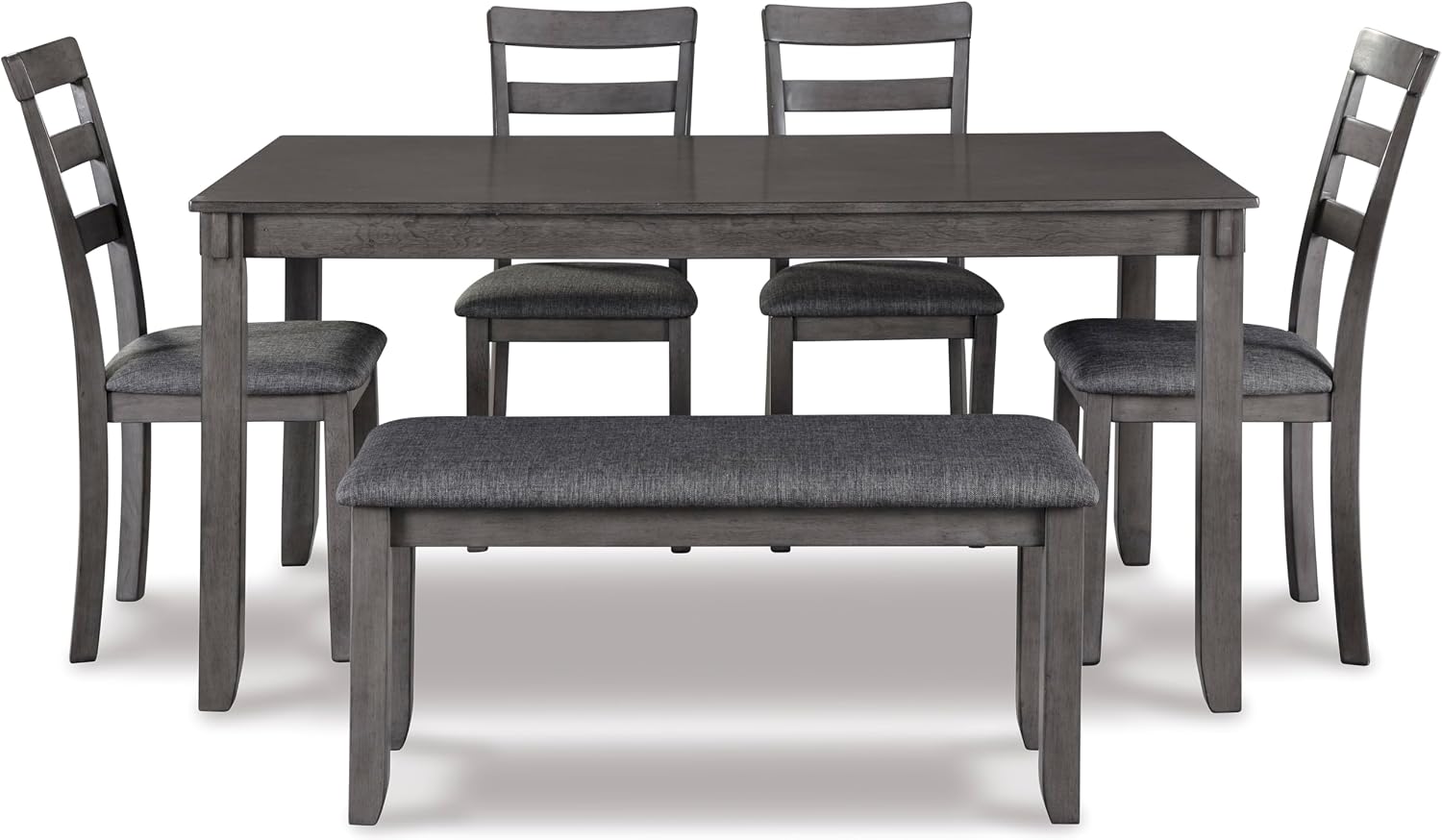 Signature Design by Ashley Bridson Dining Table Set For 6 With Bench, Wood 6‑Piece Kitchen Table And Chairs With Upholstered Seats, Transitional Charcoal Gray Dining Room Collection For Family Meals