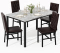 Hooseng Dining Table Set for 4, Faux Marble Small Kitchen Table Chairs Set of 4 with Luxurious Button Tufted Dinner Chairs for Kitchen and Dining(Brown)
