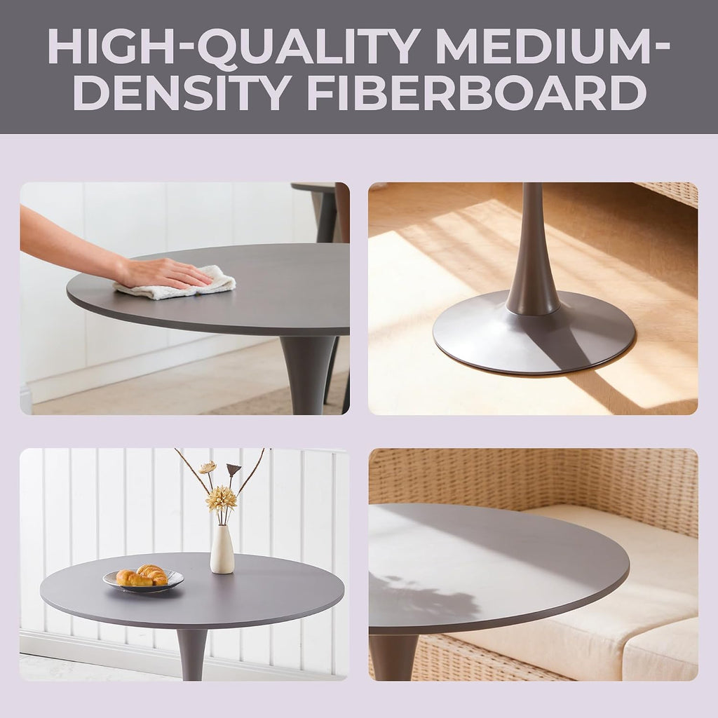 31.5' Tulip Table for 2-4 Persons Modern Round Dining Room Table, Mid-Century Modern Grey Small Kitchen Table with MDF Wooden Top, Leisure Coffee Table for Living Room, Dining Room, Office