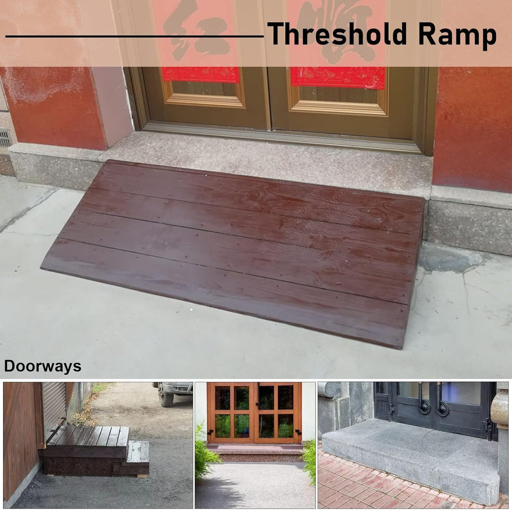 JYDQM Wheelchair Ramp Portable Curb/Kerb Ramp Brown Wooden Threshold Ramps, 3' / 5' Rise, 19.7/21.6/23.6/25.6/27.6/29.5/31/33/35/37 Inch Wide, Doorways Access(Size:48x95x8cm/18.8x37x3in)