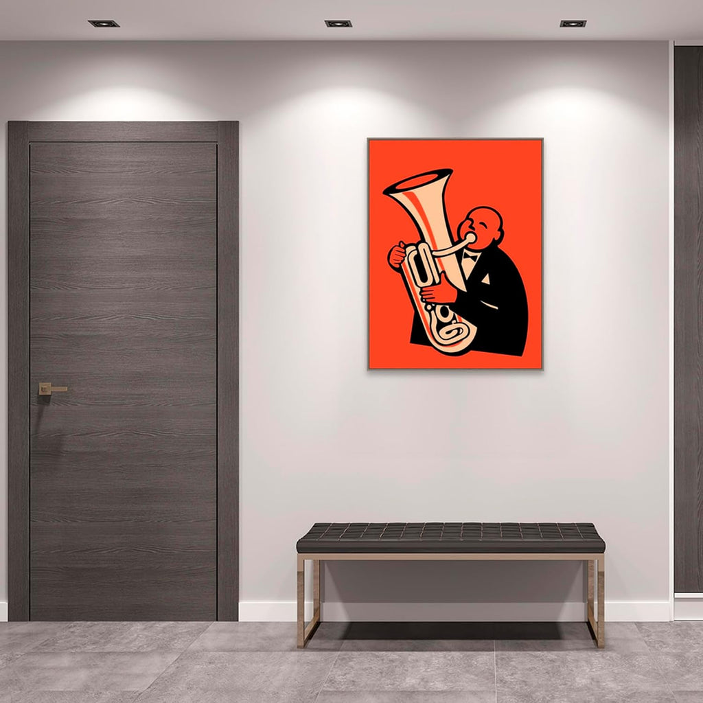 Amanti Art Framed Canvas Wall Art 42x32 The Tuba by Mark Rogan, Framed Wall Art Canvas, Music Artwork, Country Rustic Decor, Oversize Poster Painting for Living Room, Bedroom, Bathroom, Kitchen,