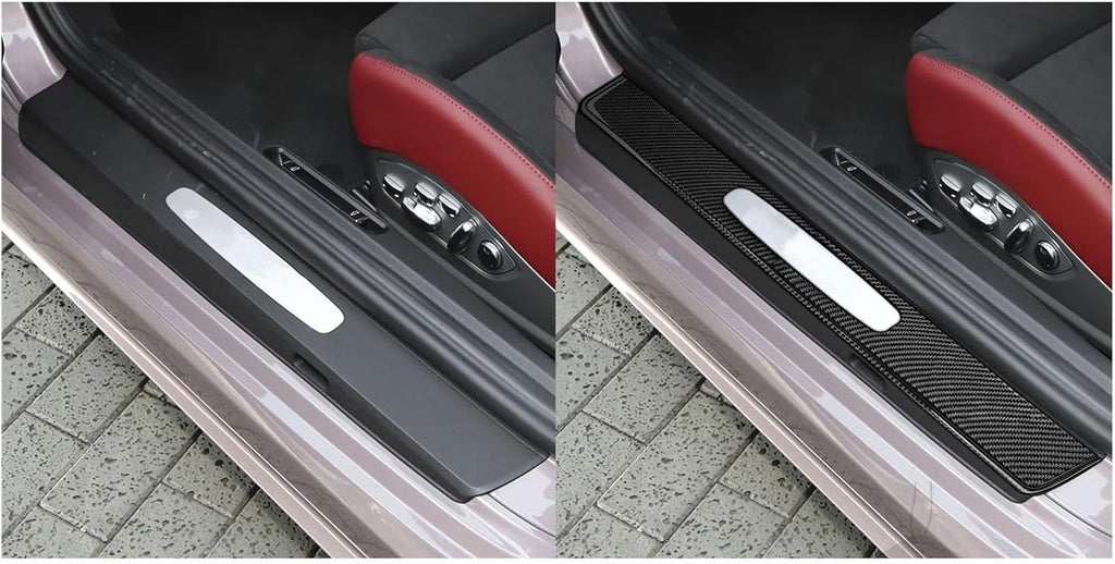Compatible for Porsche 718 982 2016-2022 Carbon Fiber Door Threshold Strips Decorative Cover Car Interiors Accessories Decoration Sticker(Black)