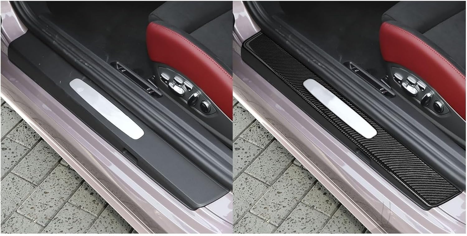 Compatible for Porsche 718 982 2016-2022 Carbon Fiber Door Threshold Strips Decorative Cover Car Interiors Accessories Decoration Sticker(Black)