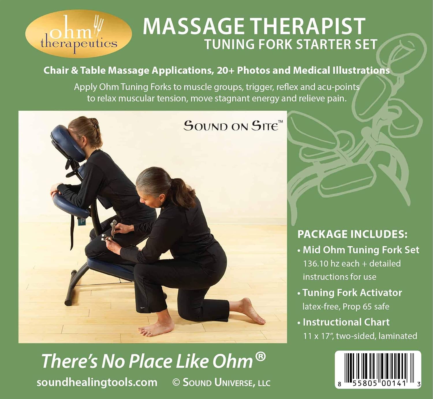Ohm Therapeutics Massage Therapist Starter Set for Bodywork Practitioners and Sound Therapy Features Mid Ohm Set (2X 136.1 hz), Tuning Fork Activator, & Instructional Chart for Chair & Table Massage