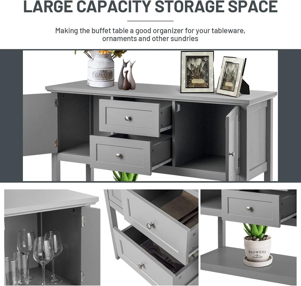 COSTWAY Buffet Sideboard, with 2 Wood Storage Drawers & Open Shelf, Console Table for Living Room Kitchen Dining Room Furniture (Grey)