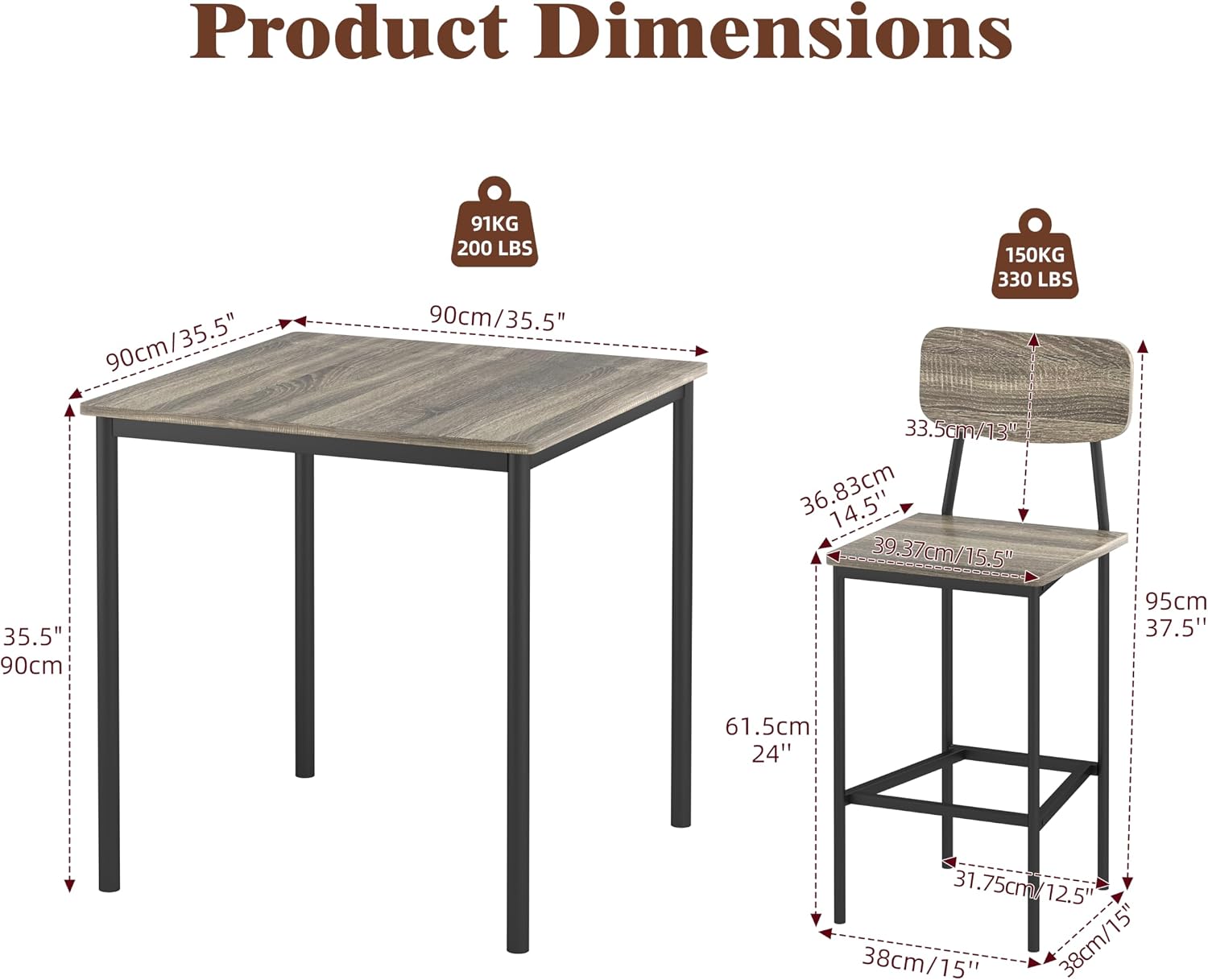 Kitchen Table and Chairs of 4, 5 Piece Dining Table Set, Sturdy Industrial Space Saving Dinette Set for Pub, Family Dinners, Apartment, Gray