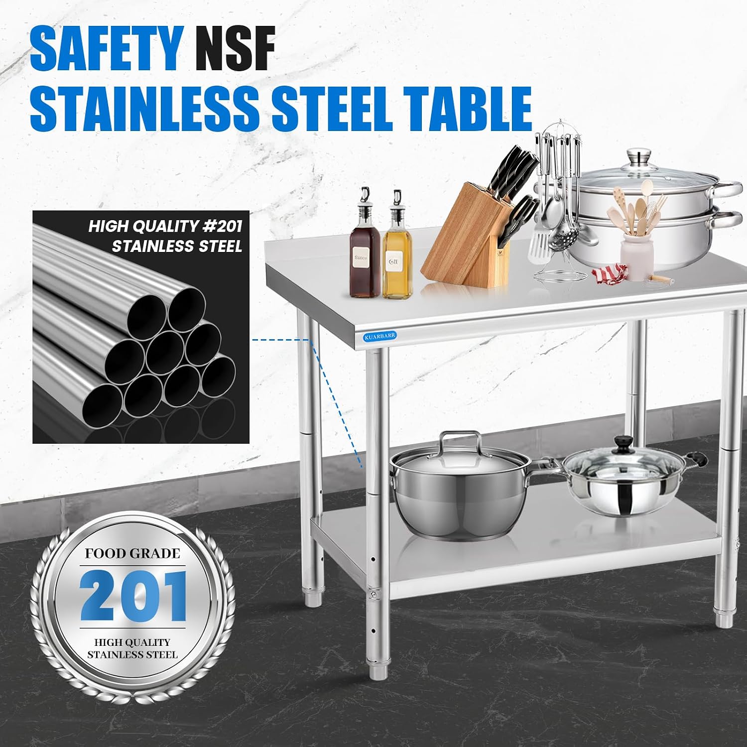 KUARBARR Stainless Steel Table 30 x 18 Inch, Stainless Table for Prep & Work, Commercial NSF Metal Table for Restaurant Kitchen Garage