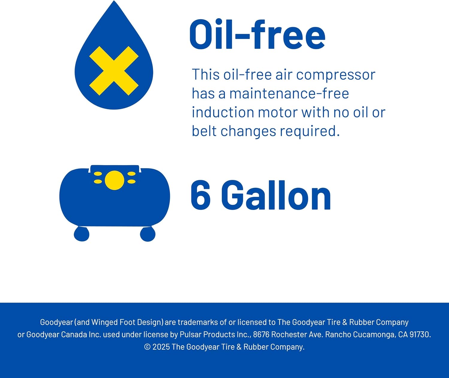 Goodyear 6 Gallon 150 PSI Oil Free Electric Pancake Air Compressor