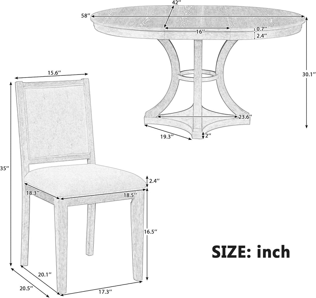 Bellemave Extendable Dining Table Set for 4, 5-Piece Retro Round Table Set with 4 Upholstered Chairs, Round Table with a 16' W Leaf, Oval Kitchen Table Set with Extendable Table (Espresso)