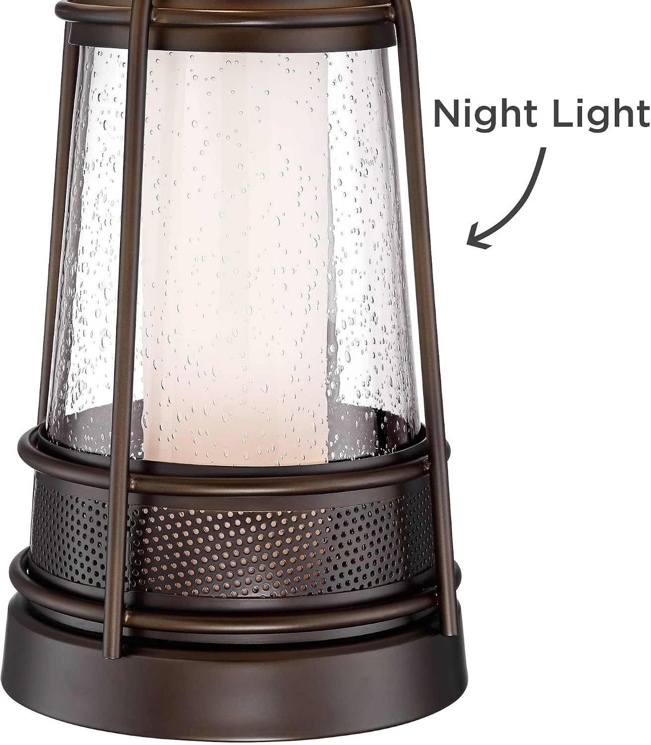 Franklin Iron Works Hugh Industrial Rustic Table Lamp 26' High with LED Nightlight Bronze Metal Seeded Glass Off White Drum Shade for Bedroom Living Room House Home Bedside Nightstand Office Family