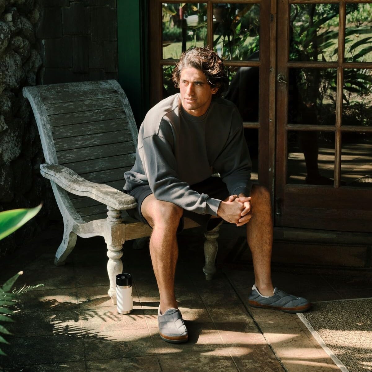 OluKai Puku'i Men's Fleece Slippers, Comfortable Activewear Slippers, Premium Full-Grain Leather & Jersey Knit, Drop-In Heel & All-Day Comfort