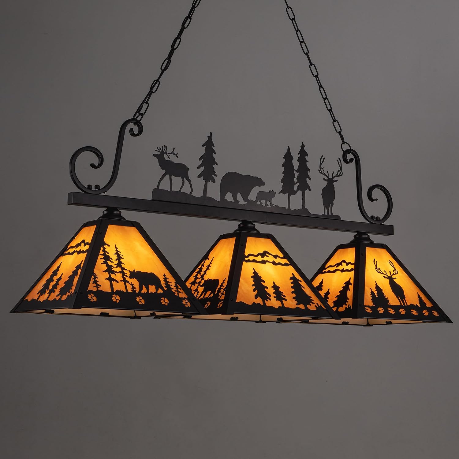 TOCHIC Tiffany Pool Table Light, 3 Lights Vintage Dining Room Chandelier Kitchen Island Light Fixture, Rustic Farmhouse Billiards Table Lamp for Game Room, Billiard Room, Cabin, 48' L