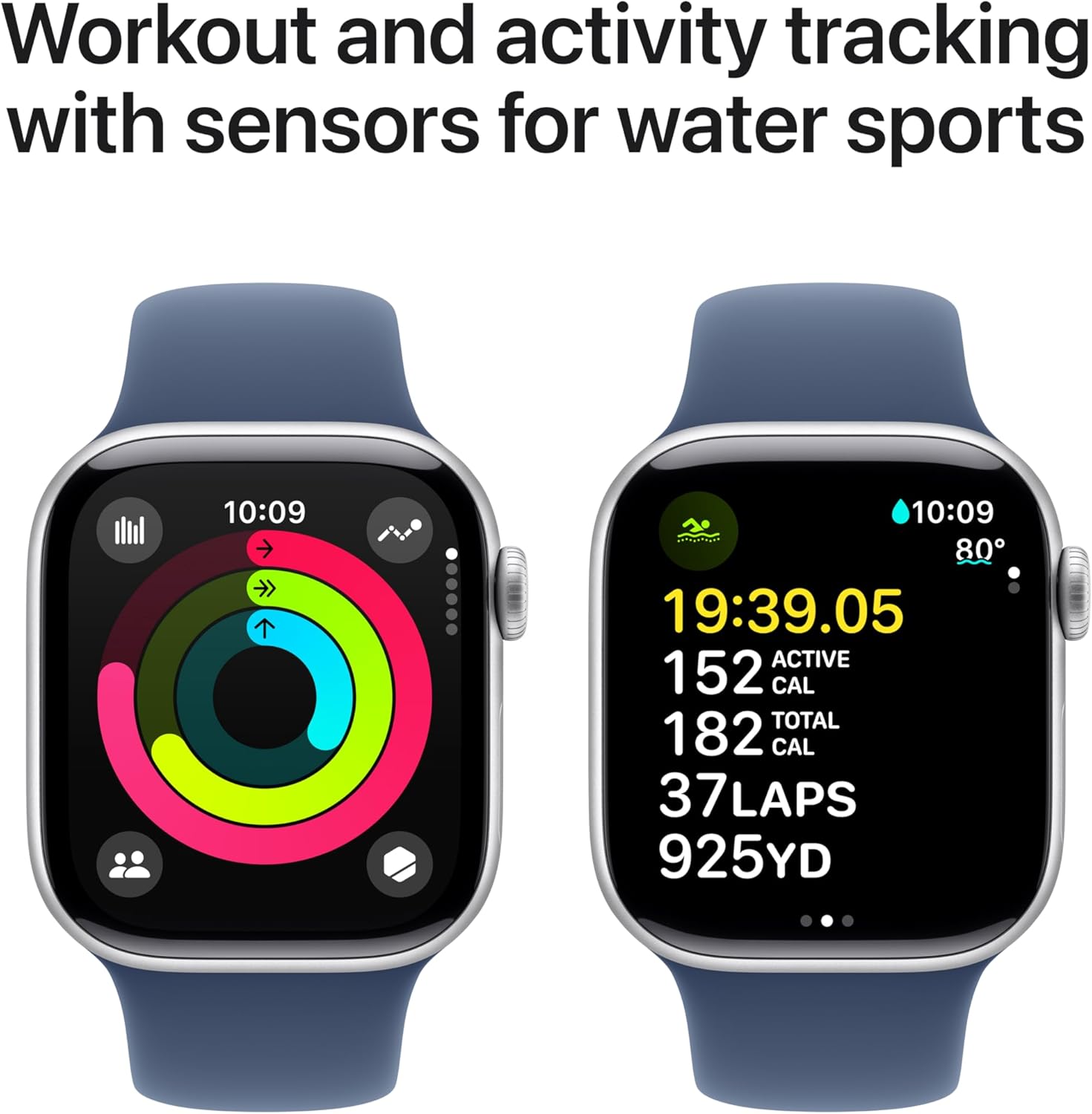 Apple Watch Series 10 [GPS, 46mm] - Silver Aluminum Case with Denim Sport Band, M/L (Renewed)