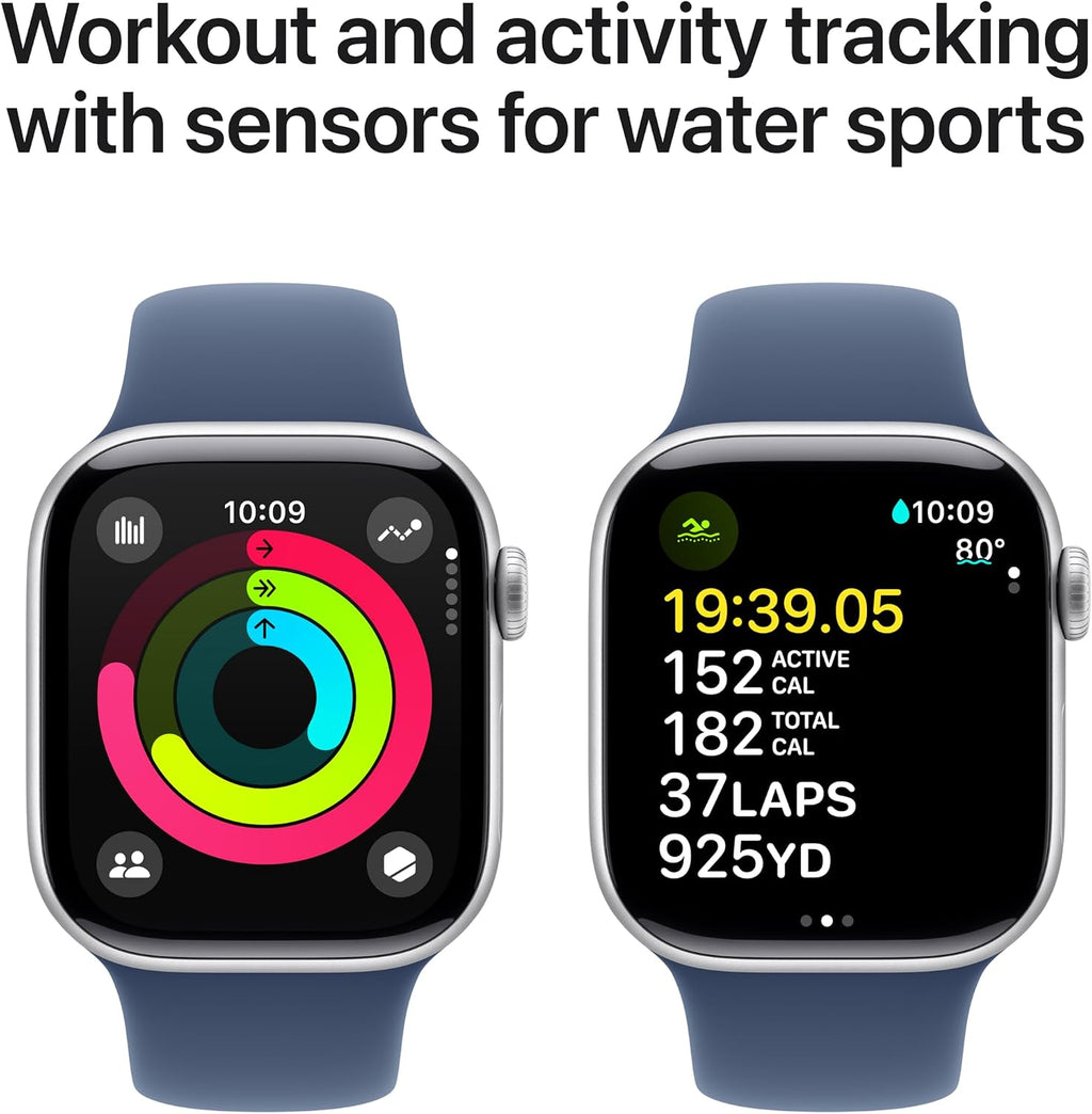 Apple Watch Series 10 [GPS + Cellular, 46mm] - Silver Aluminum Case with Denim Sport Band, M/L (Renewed)