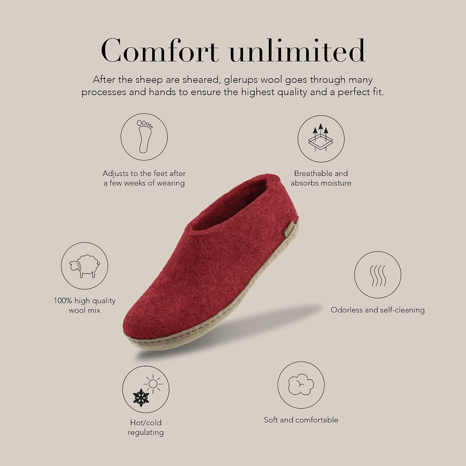 Glerups 100% quality wool mix Shoe Slipper with leather sole - Unisex