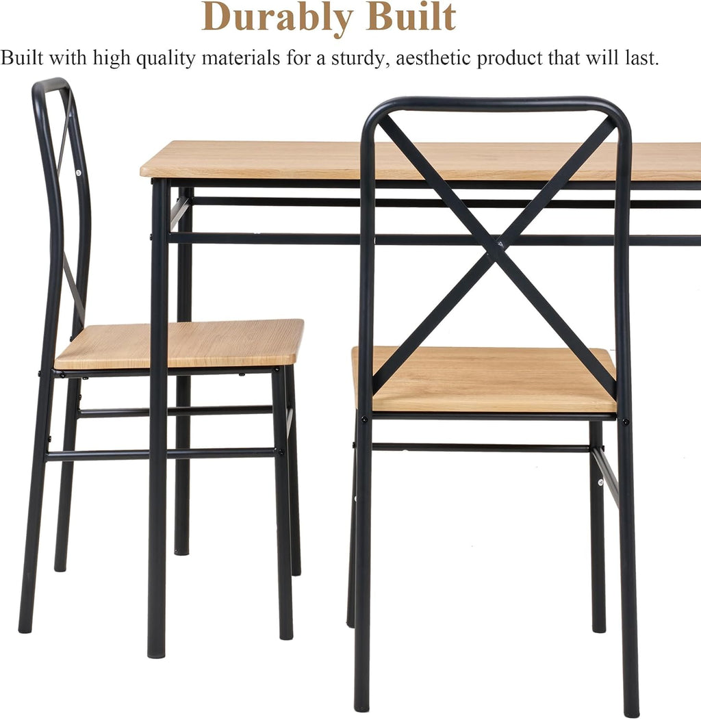 VECELO Dining Table Set for 4, 5-Piece Wood Kitchen Table with Chairs for Small Space, Breakfast Nook, Space-Saving, Natural Black