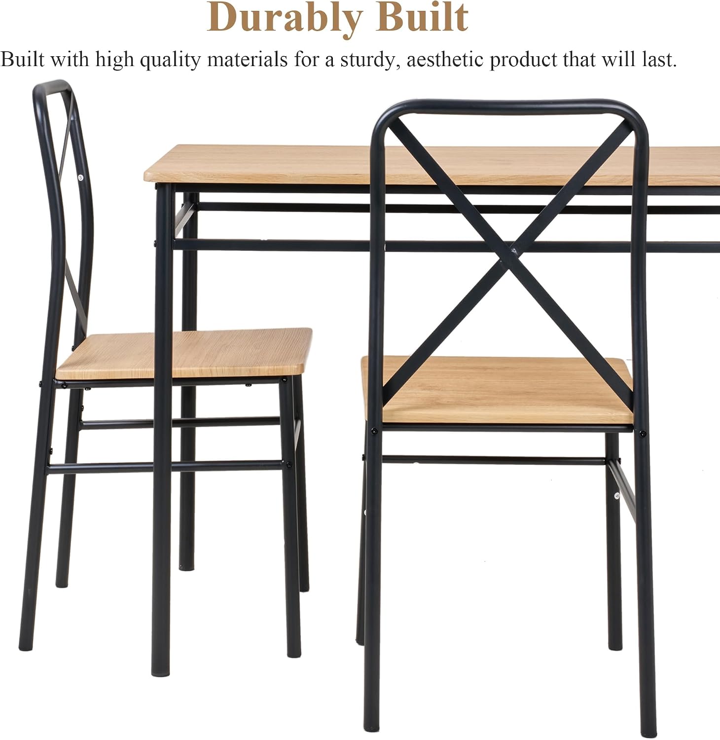 VECELO Dining Table Set for 4, 5-Piece Wood Kitchen Table with Chairs for Small Space, Breakfast Nook, Space-Saving, Natural Black