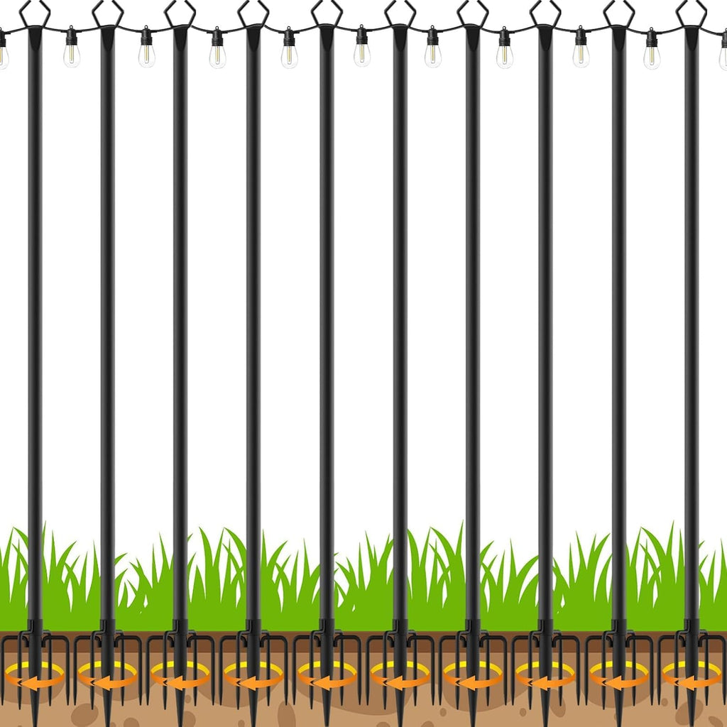 10 Pack 10 FT String Light Poles,Metal with Fork Lights Poles for Outdoor String Light, Rustproof Heavy Duty for Outside Garden,Patio,Wedding,Backyard,Deck,Party