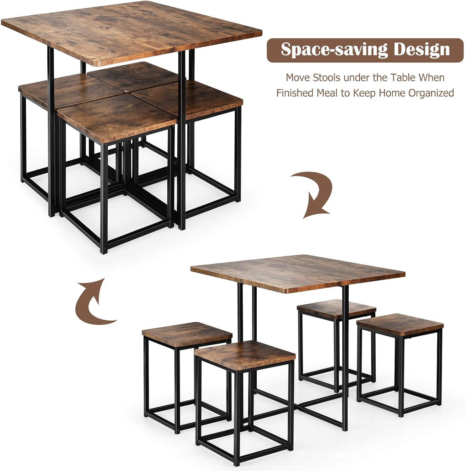 Giantex 5 Piece Dining Table Set, Dining Set for 4 with Square Stools, Small Kitchen Table Set with Metal Frame, Compact Design for Small Space, Home Kitchen Bar Pub Apartment