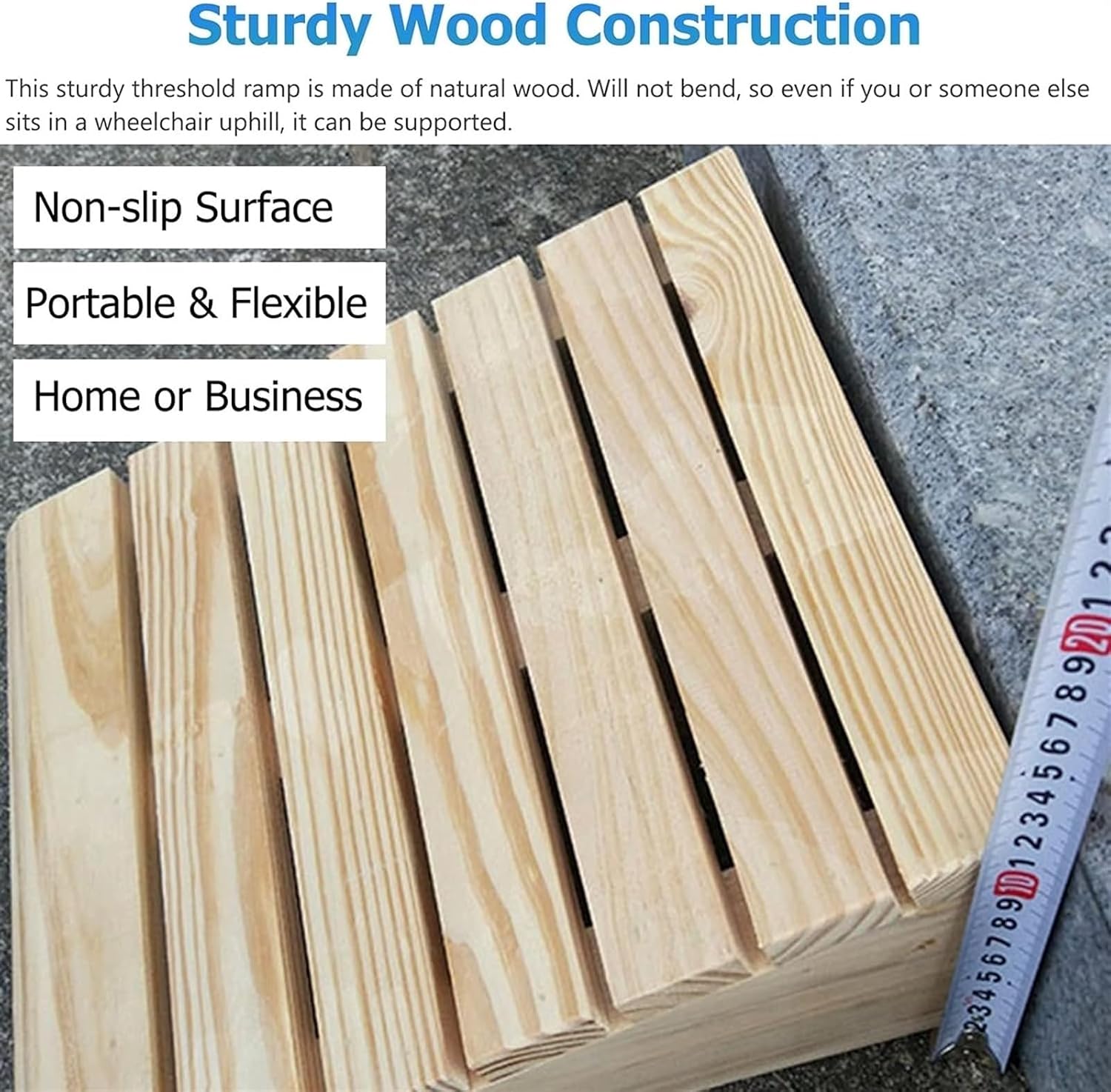 Ramps Threshold Ramp, Lawn Mower Curb Ramps 6 Inch Rise, Extra Long 40 50 60 70 80 cm - Wood Threshold Ramp for Exterior Entrance Door, Front Door Ramp for Mobility Scooter(60x38.8x15cm)
