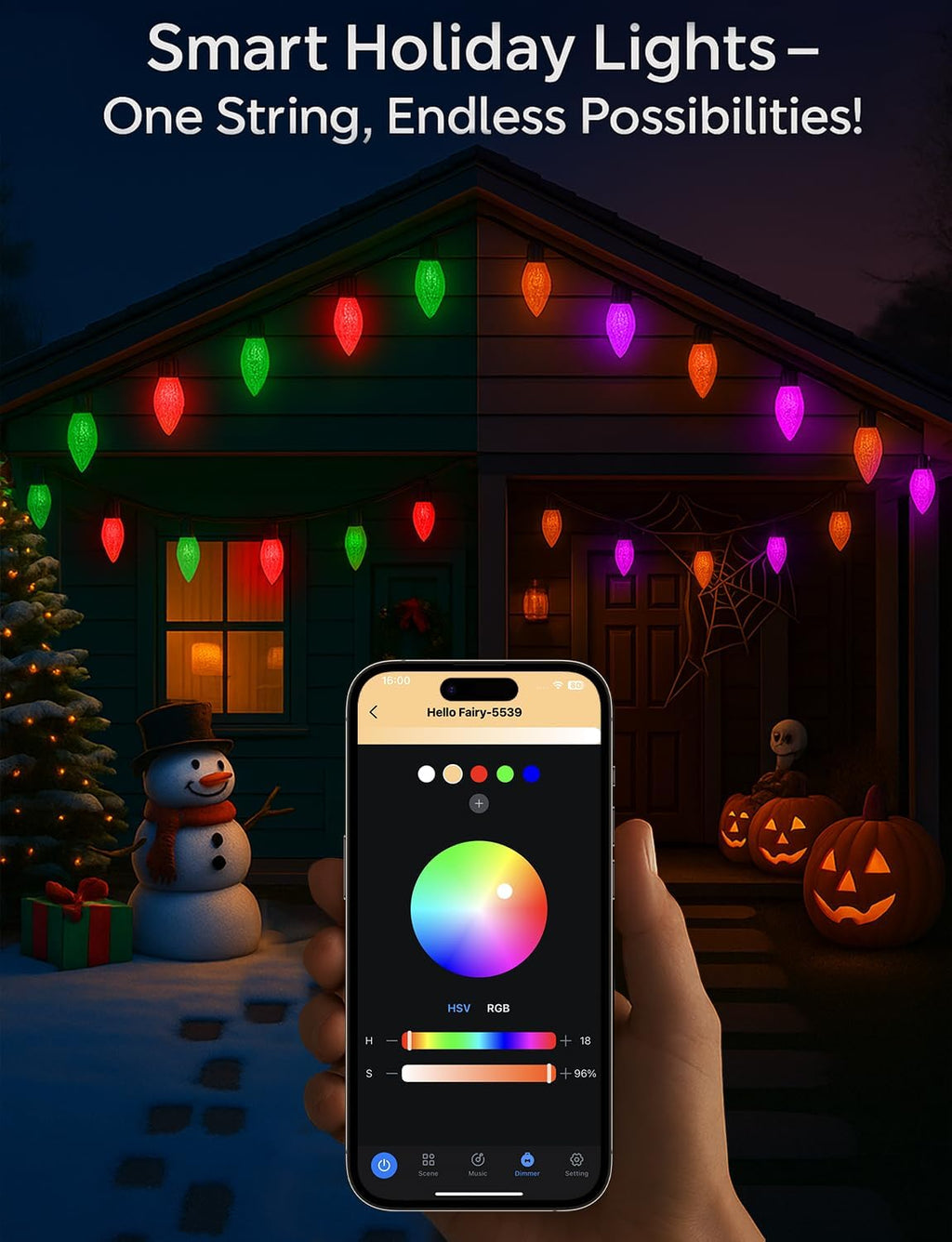 LED C9 Christmas Lights Outdoor,100FT 150 LEDs,App Remote Controlled RGB Smart String Lights with DIY,Music Sync & Timer,108 Modes,Waterproof & Extendable for Roofline,House,Xmas Tree,Halloween Decor