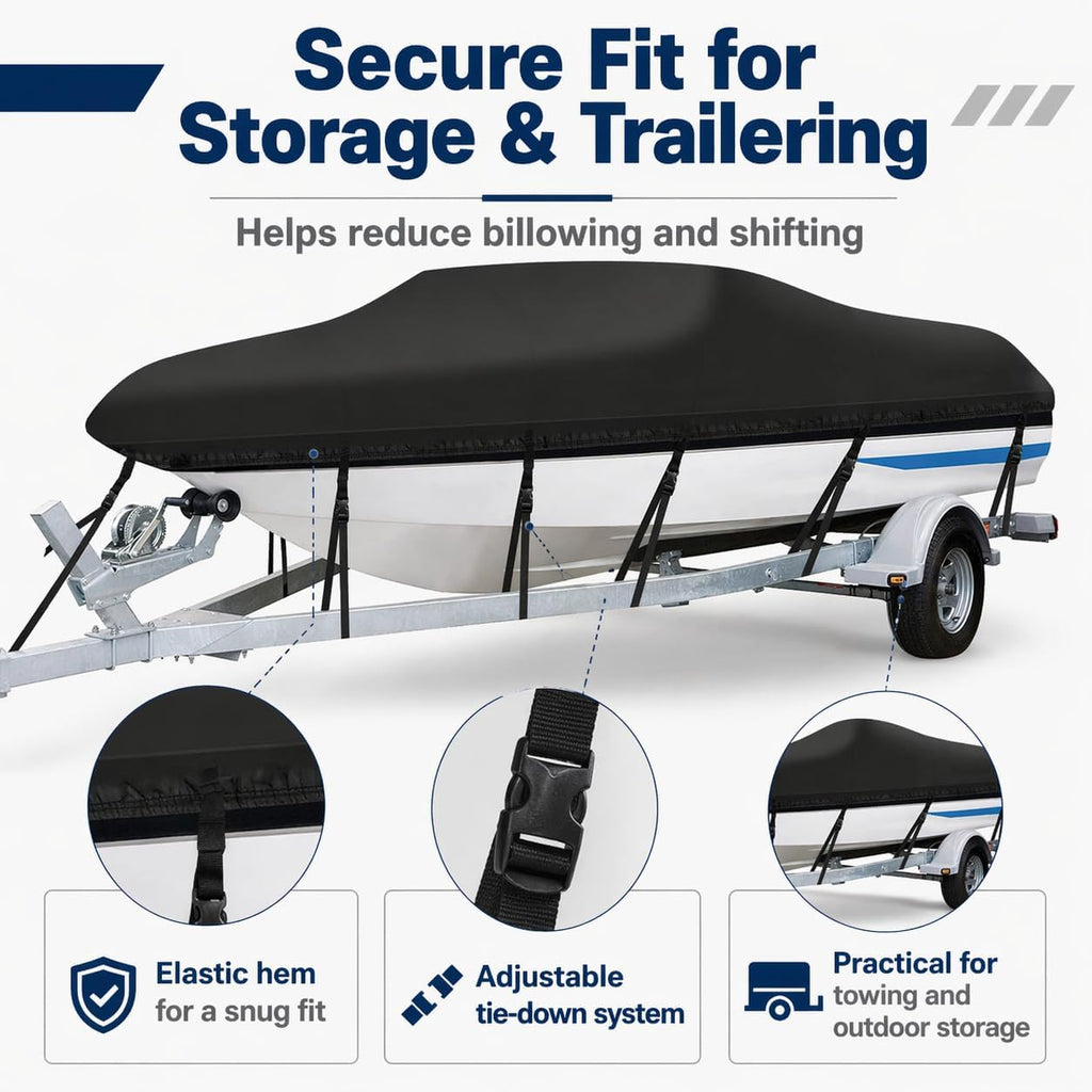 Angink 23ft-24ft Large Boat Cover Waterproof Marine Grade 600D Canvas, Fits Cuddy Cabin, Large Runabout & Deck Boats (Beam Width up to 102'), Winter Storage & Travel - Black