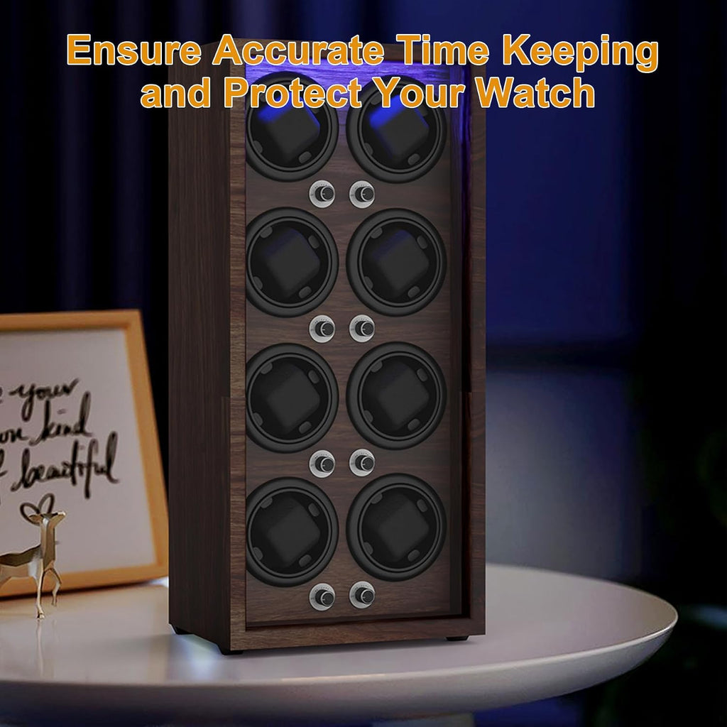 Watch Winder for Automatic Watches,Wooden Watch Rotating Case with LED Light,4 Rotation Modes,Elastic Watch Pillows Quiet Mabuchi Motor
