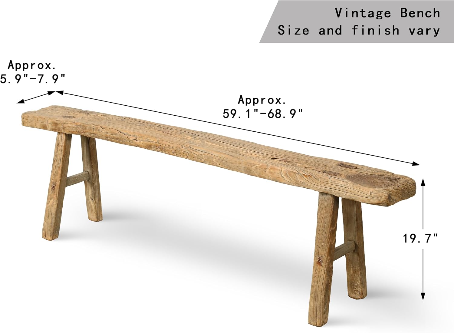Artissance 20' H Vintage Noodle Bench 5-5.5ft Long Weathered Natural (Size and Finish Vary)