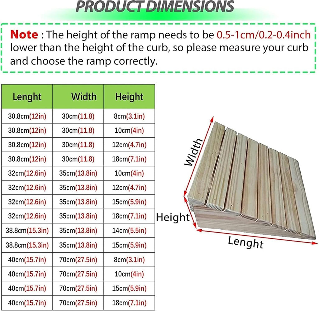 Threshold Ramp Wheelchair Ramp Non-Slip Wooden Threshold Ramp Home Steps Scooter Ramp Portable Stair Garage Kerb Ramps Roadside Slope Anti-Slip (Size : 32x35x15cm)