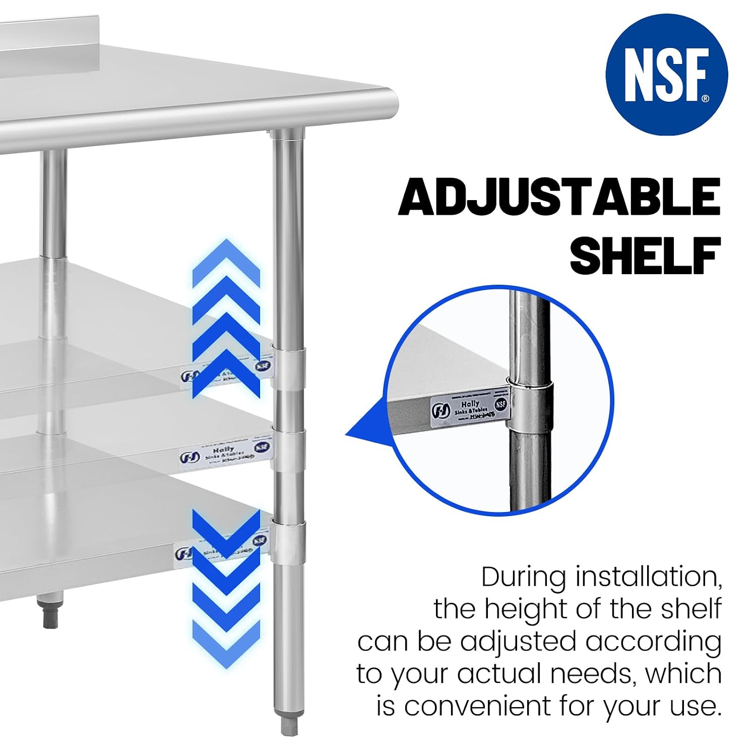 Hally Stainless Steel Table for Prep & Work 14 x 30 Inches, NSF Commercial Heavy Duty Table with Undershelf and Backsplash for Restaurant, Home and Hotel