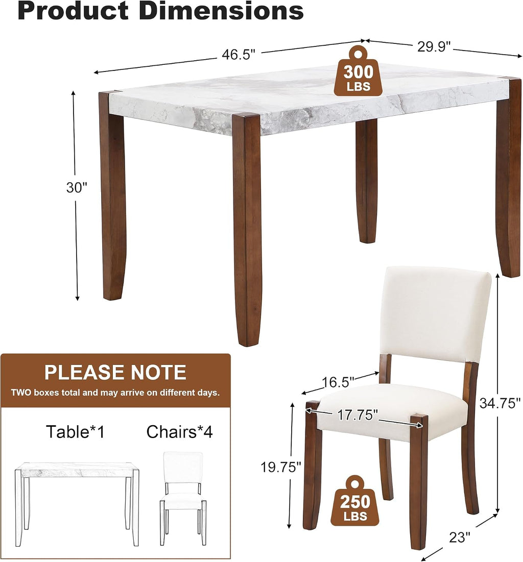 Merax Modern 5 Piece Dining Table Set for 4,Faux Marble Style Kitchen Table Set with One Rectangle Table and 4 Dining Chairs for Dining Room Table Set for Small Place