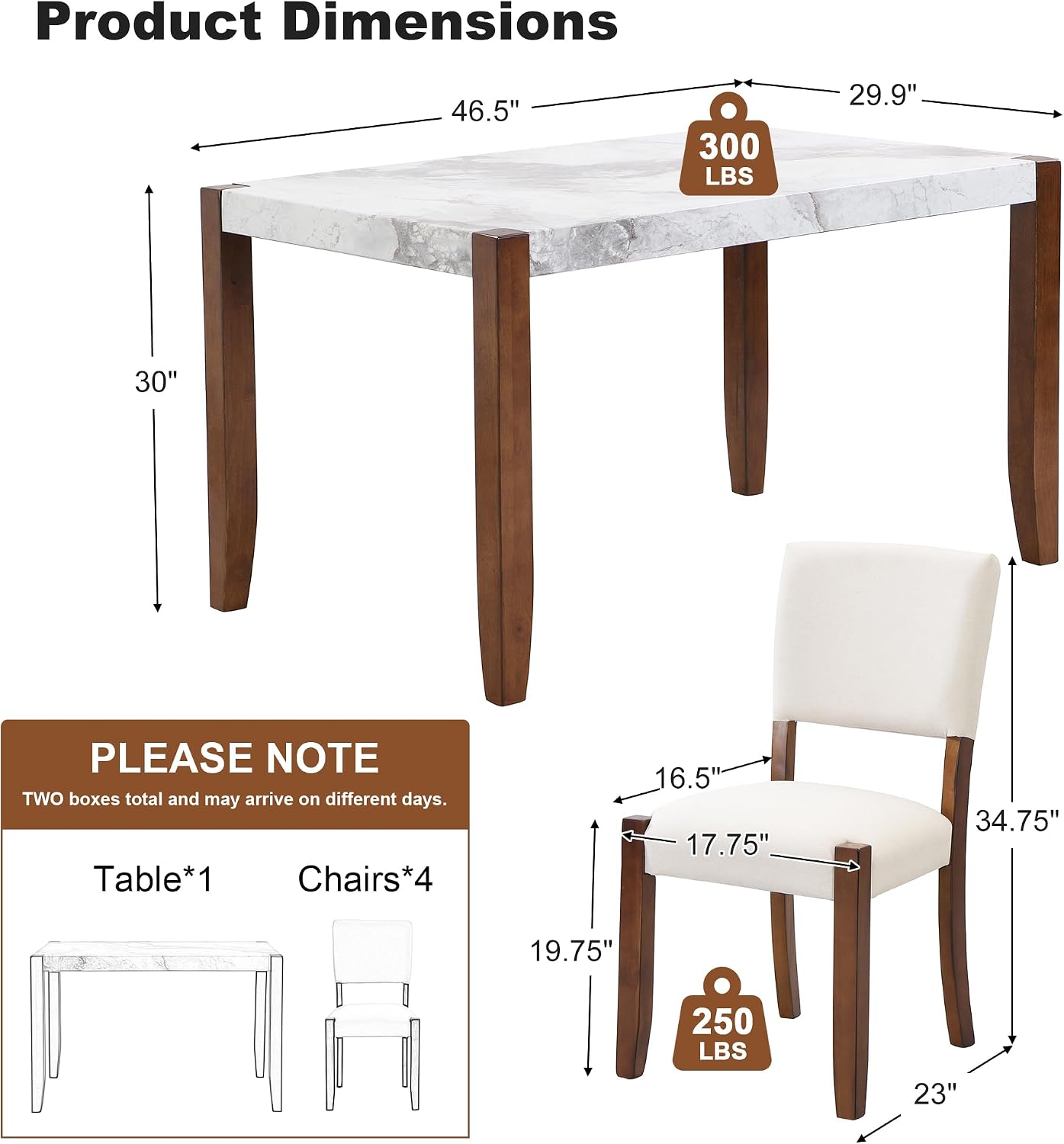 Merax Modern 5 Piece Dining Table Set for 4,Faux Marble Style Kitchen Table Set with One Rectangle Table and 4 Dining Chairs for Dining Room Table Set for Small Place