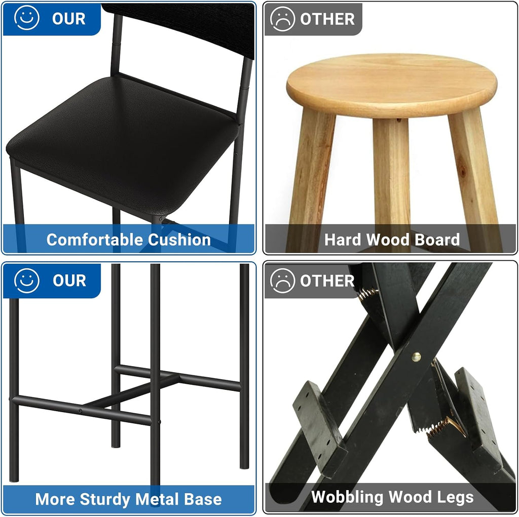 GarveeHome Dining Table Set for 2, Counter Height Kitchen Table with 2 Upholstered Bar Stools, Dining Table and Chairs Set with Storage Shelves, for Small Space, Apartment, Studio, Retro Black