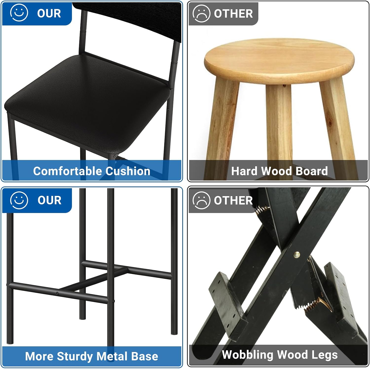 GarveeHome Dining Table Set for 2, Counter Height Kitchen Table with 2 Upholstered Bar Stools, Dining Table and Chairs Set with Storage Shelves, for Small Space, Apartment, Studio, Retro Black