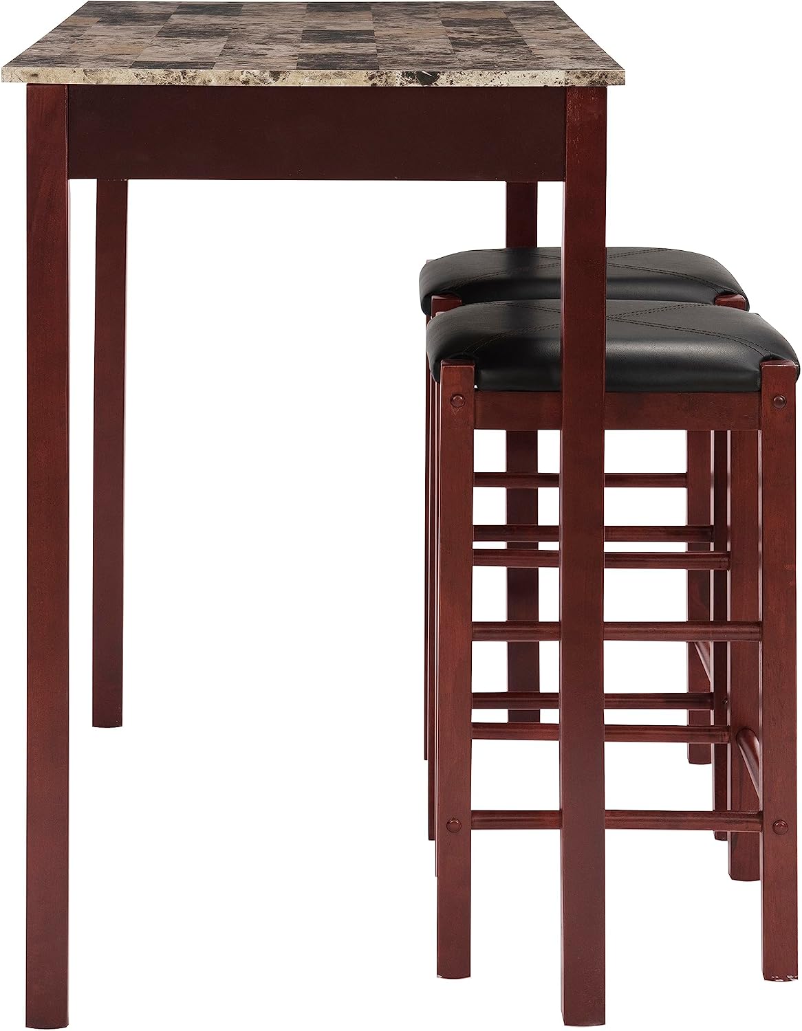 Linon Brown 3-Piece Table Faux Marble Tavern Set, 42' w x 22.25' d x 36' h
