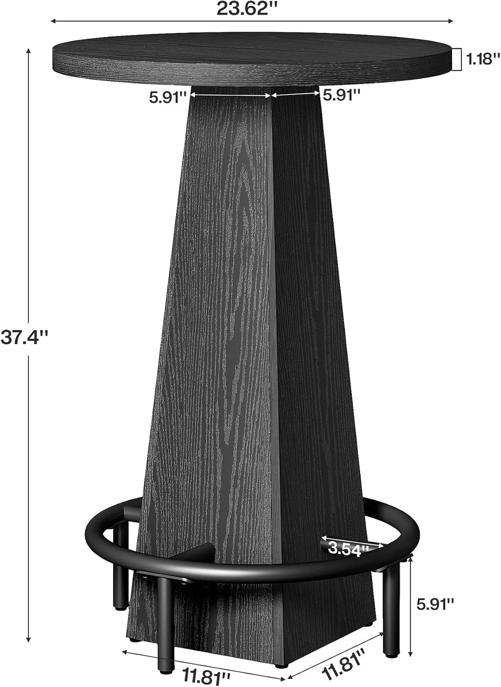 Tribesigns Bar Table, 37.4' High Round Pub Table for Small Bars, Dining Room, Kitchen, Black (Only Table)