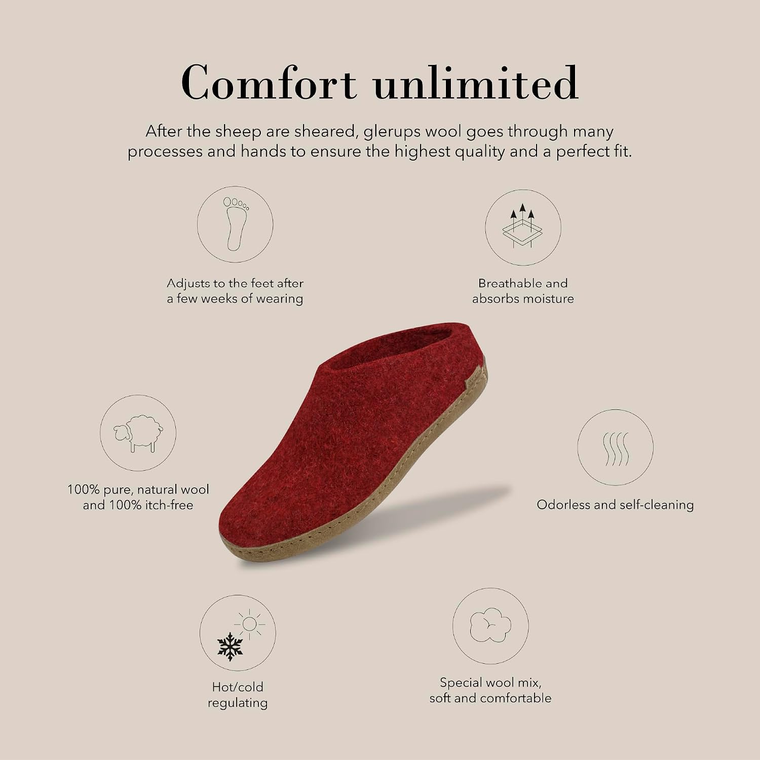 Glerups 100% quality wool mix Slipper with leather sole - Unisex Slip-on