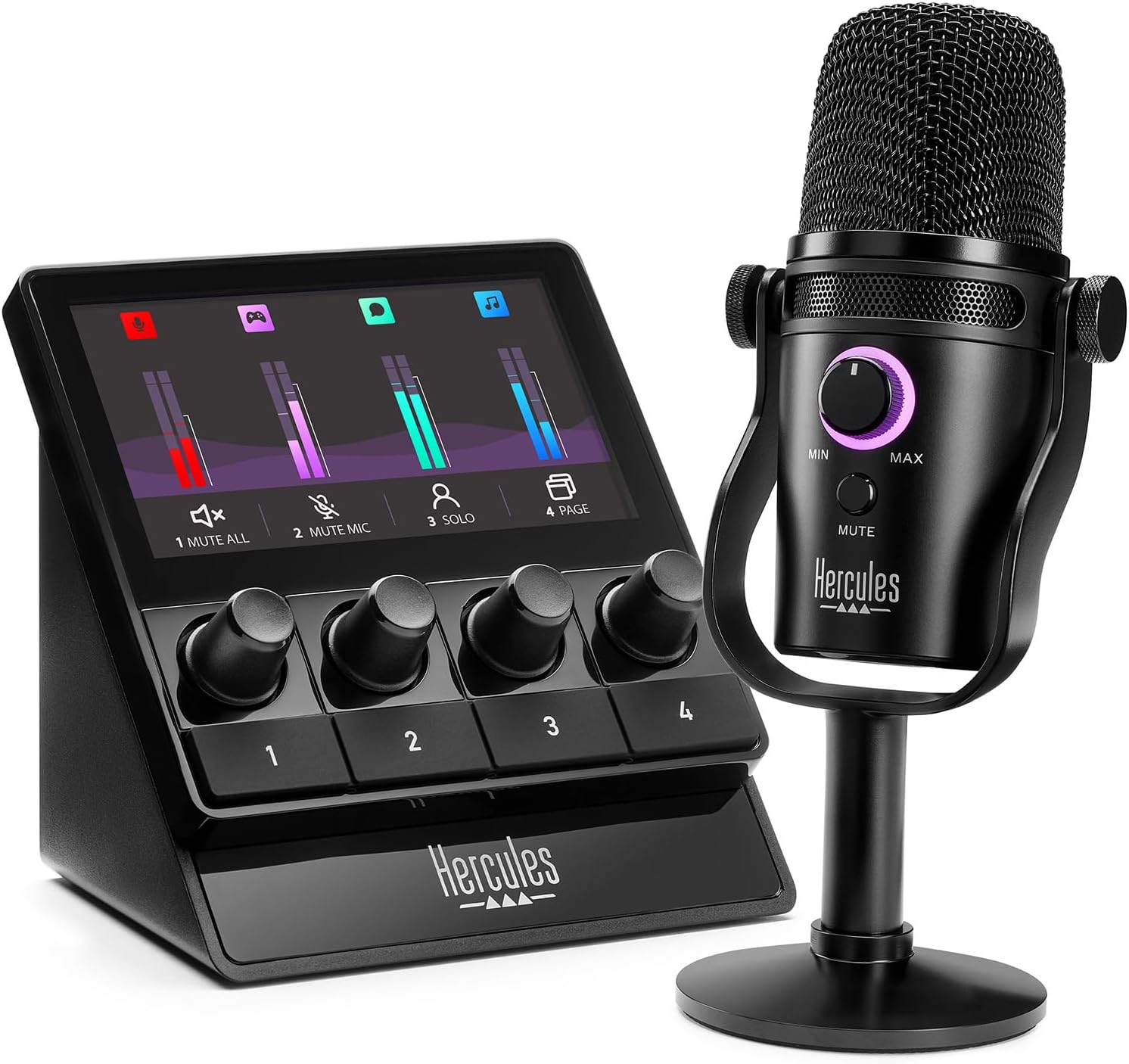 Hercules Stream Starter Kit, Includes Stream 100 and HUD-600 USB Microphone + 3 Months Voicemod Pro, Core Streaming apps pre-Integrated (OBS, Streamlabs), Compatible with PC Only