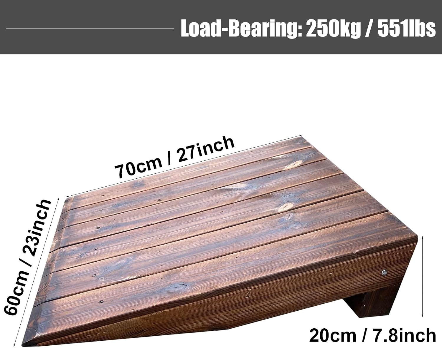 Brown Wooden Doorway Threshold/Kerb Ramp, Non-Skid Patio Garage Bike/Motorcycle/Wheelchairs Ramps, 3.9'/7'/7.8'/9.8' High (60x20x70cm/23x7.8x27in)